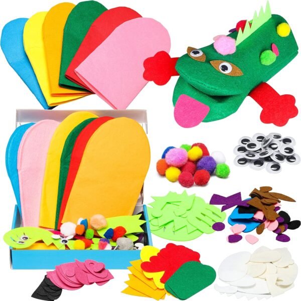 91uvv2Ig5gL._AC_SL1500 6Pcs Hand Puppet Making Kit, Art Craft Felt Sock Puppet Toys, Creative DIY Make Your Own Puppets Pompoms Wiggle Googly Eyes Storytelling Role Play Party Supplies Gift for Girls Boys (Animals)