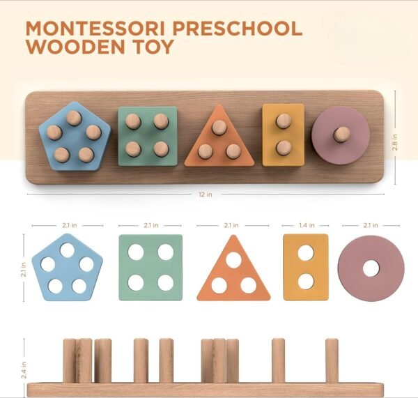 95b486c9d032f0fa49c26e807c3b685a Montessori Toys for 18+ Months Old - Toddlers Wooden Sorting and Stacking Toys for Baby Boys and Girls - Shape Sorter and Color Stacker Preschool Kids Wood Gifts